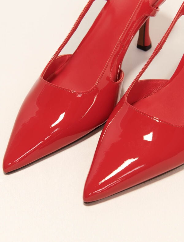Maje Escarpins Slingback En Cuir Vernis Rouge