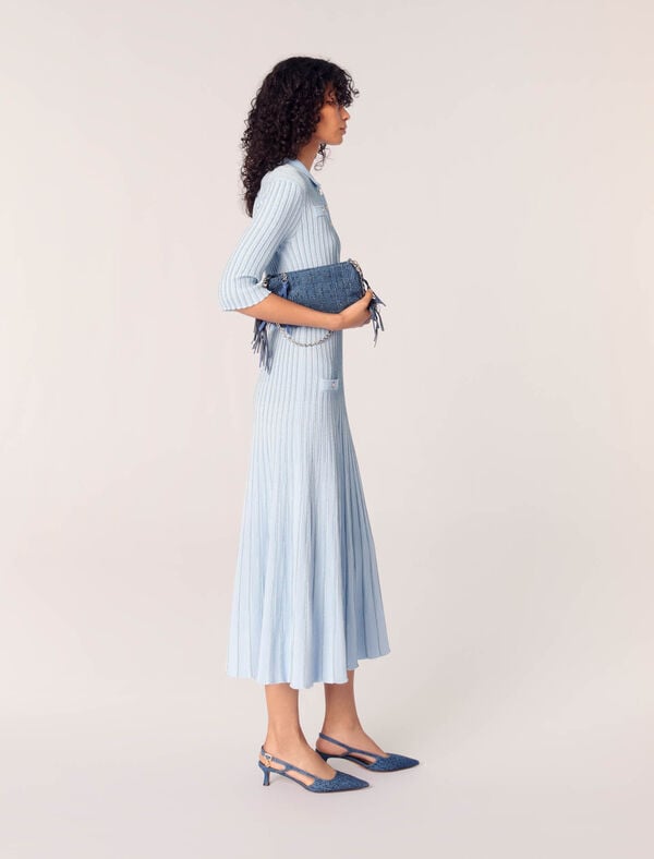 Maje Escarpins Slingback En Denim Strassé Bleu