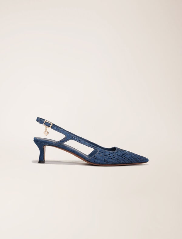 maje Escarpins slingback en denim strassé Bleu