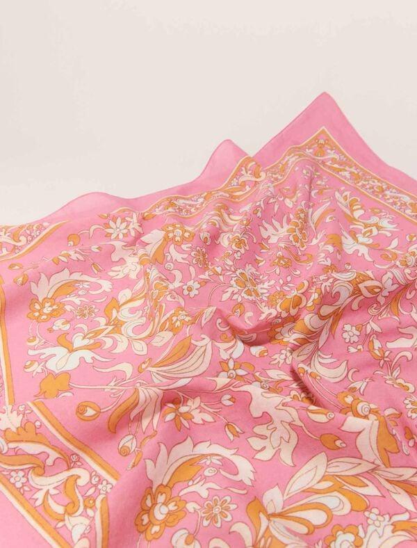 Maje Foulard 65 X 65 Imprimé Fleurs Rose