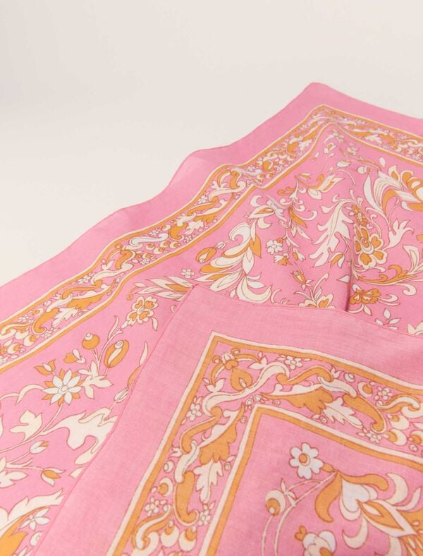 Maje Foulard 65 X 65 Imprimé Fleurs Rose