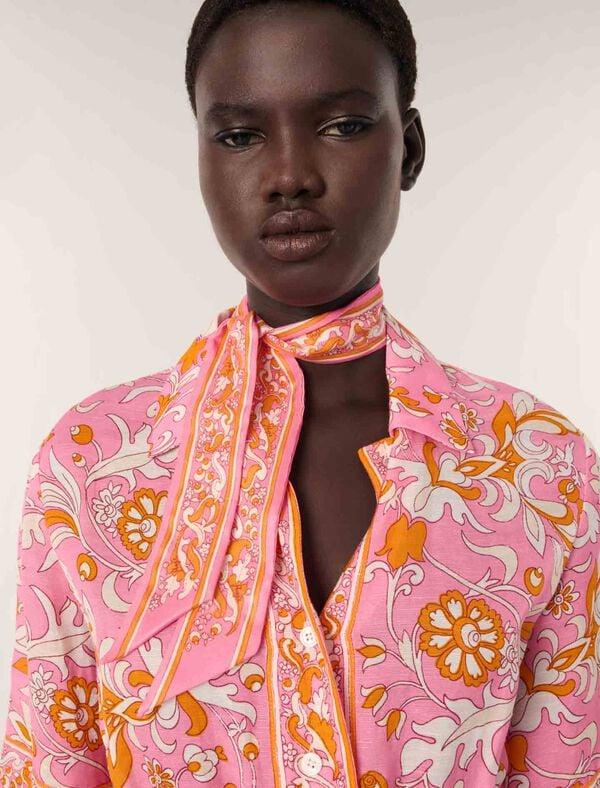 Maje Foulard Ruban 90x5cm Imprimé Fleurs Rose