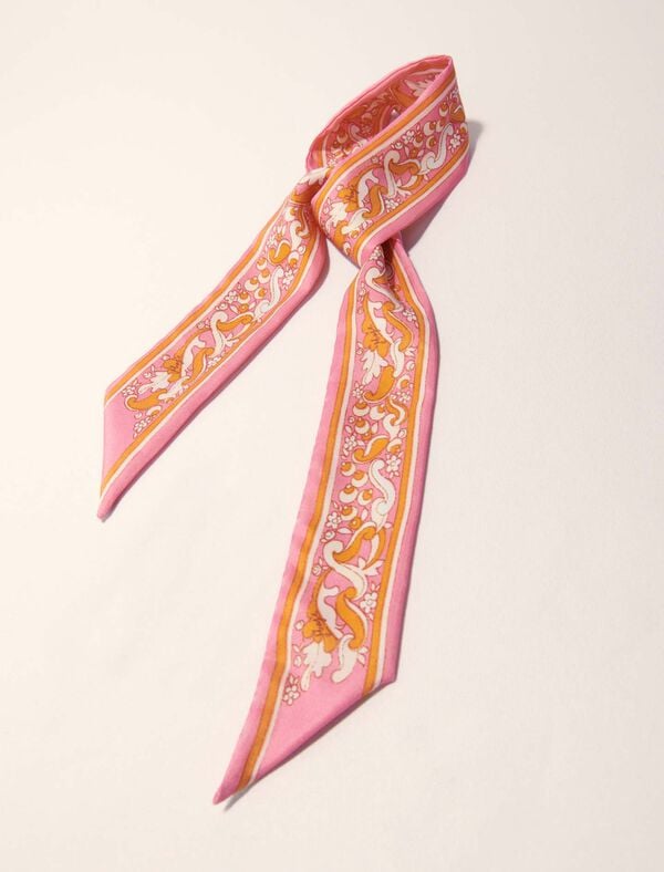 Maje Foulard Ruban 90x5cm Imprimé Fleurs Rose