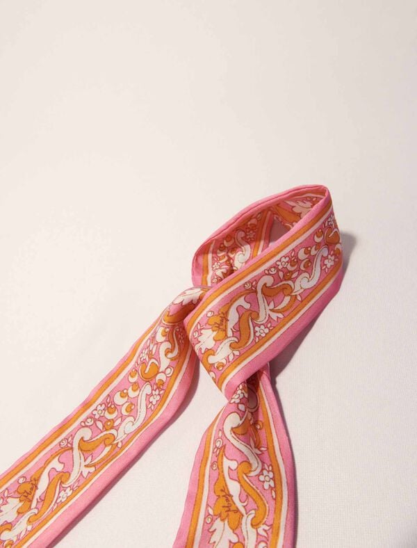Maje Foulard Ruban 90x5cm Imprimé Fleurs Rose