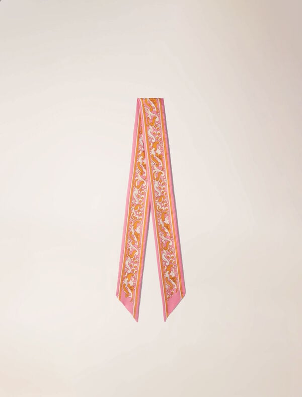 maje Foulard ruban 90x5cm imprimé fleurs Rose