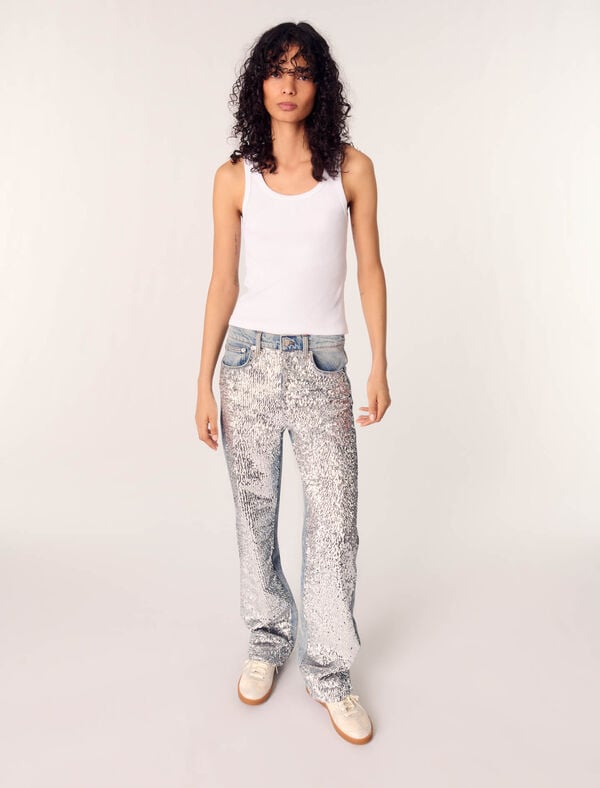 Maje Jean à Sequins Bleu Ciel