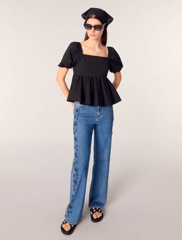 Maje Jean Brodé à Strass Bleu