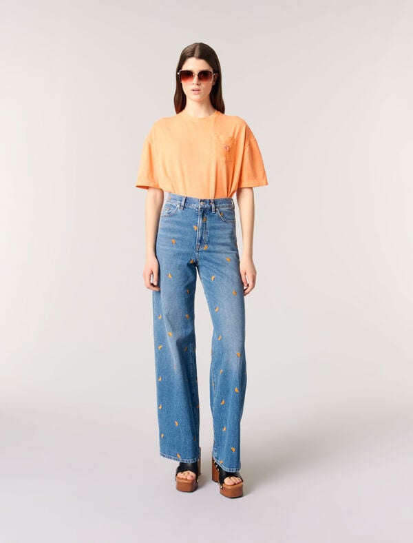 maje Jean brodé Bleu