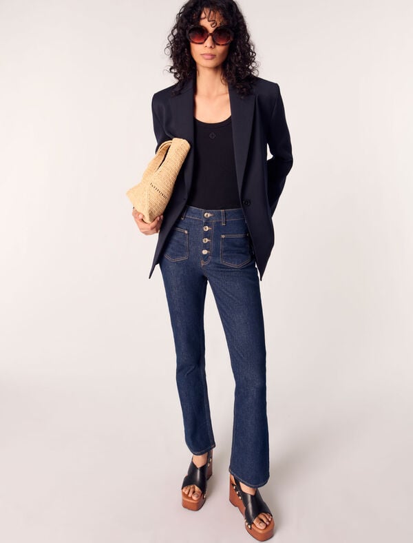 Maje Jean Denim à Poches Bleu Fonce