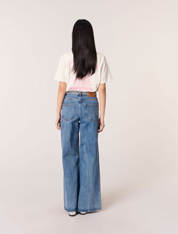 Maje Jean Flare à Ceinture Studée Bleu Jean