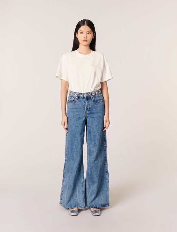 maje Jean flare à ceinture studée Bleu jean