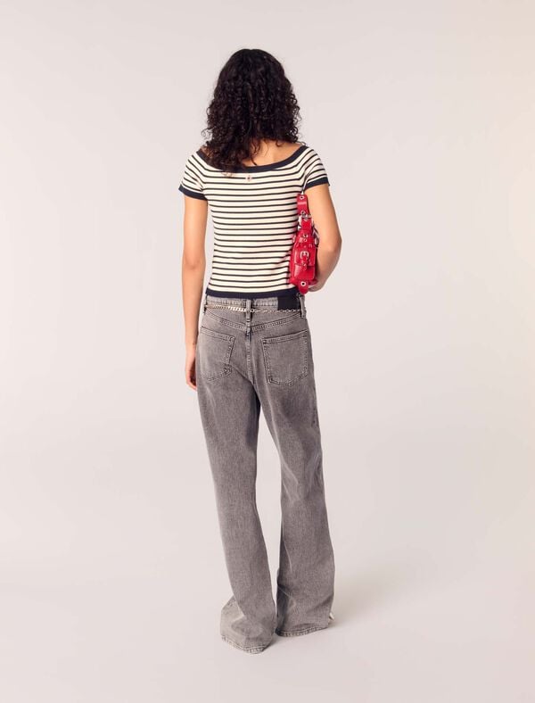 Maje Jean Large à Ceinture Maillons Gris