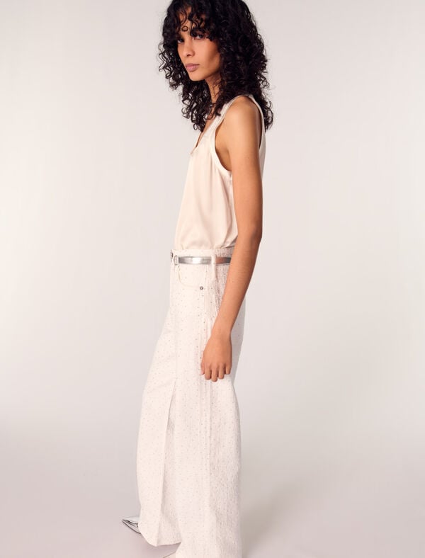 Maje Jean Large à Détails Strassés Blanc