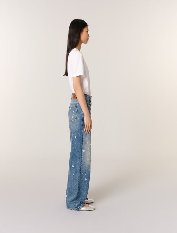Maje Jean Large Brodé Bleu