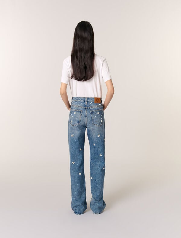 Maje Jean Large Brodé Bleu
