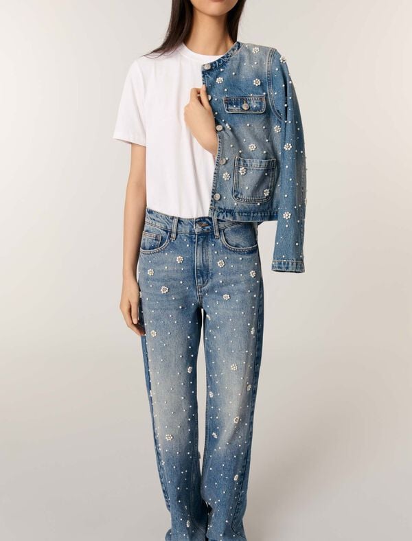 Maje Jean Large Brodé Bleu