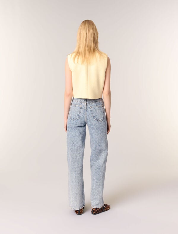 Maje Jean Large Orné De Strass Bleu