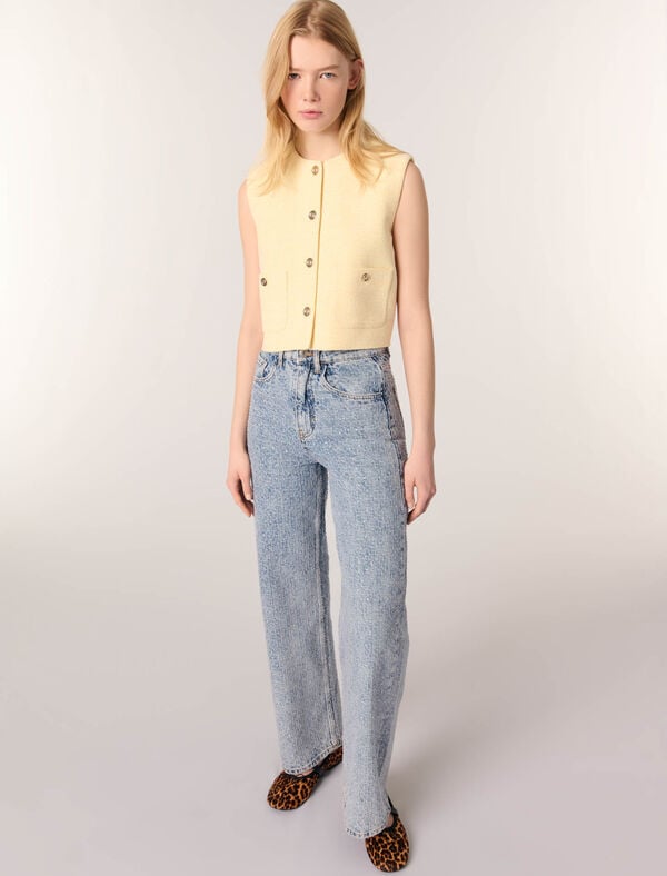 Maje Jean Large Orné De Strass Bleu