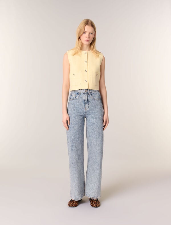 maje Jean large orné de strass Bleu