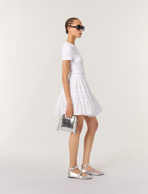 Maje Jupe Courte En Broderie Blanc