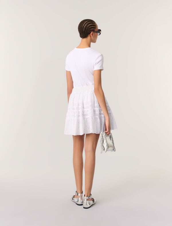 Maje Jupe Courte En Broderie Blanc
