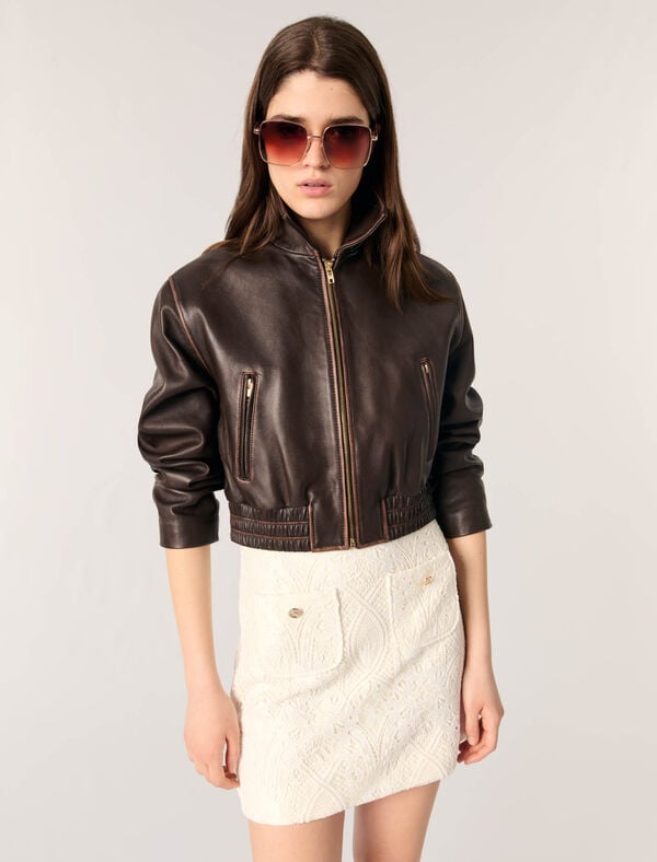 Maje Jupe Courte En Guipure Ecru