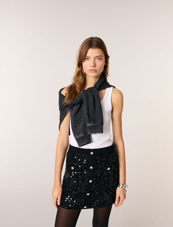 Maje Jupe Courte En Maille à Sequins Noir