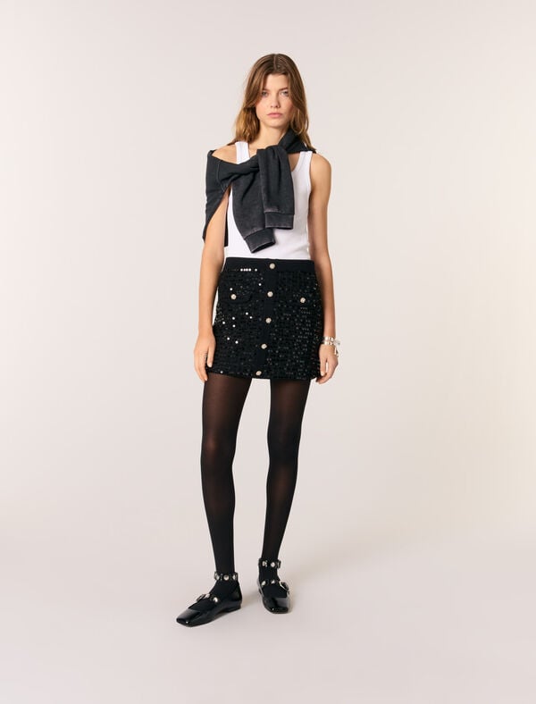 maje Jupe courte en maille à sequins Noir