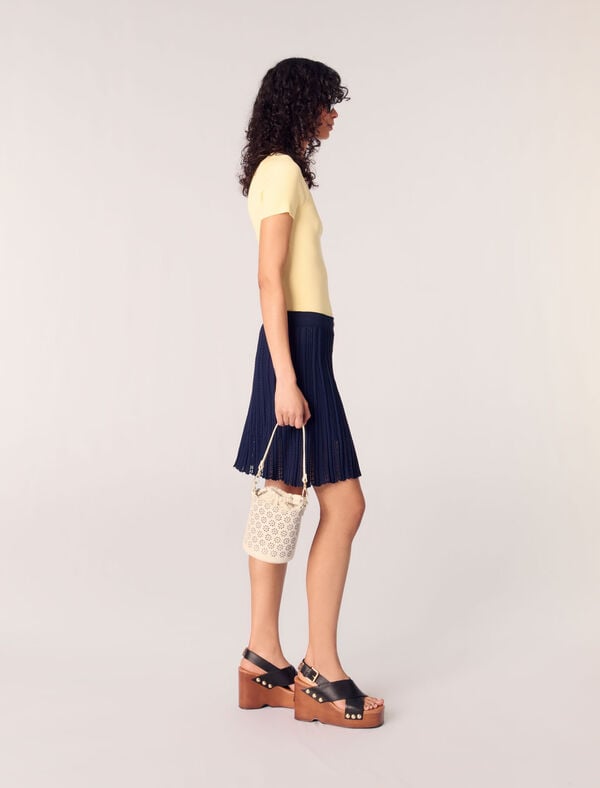 Maje Jupe Courte En Maille Tressée Marine