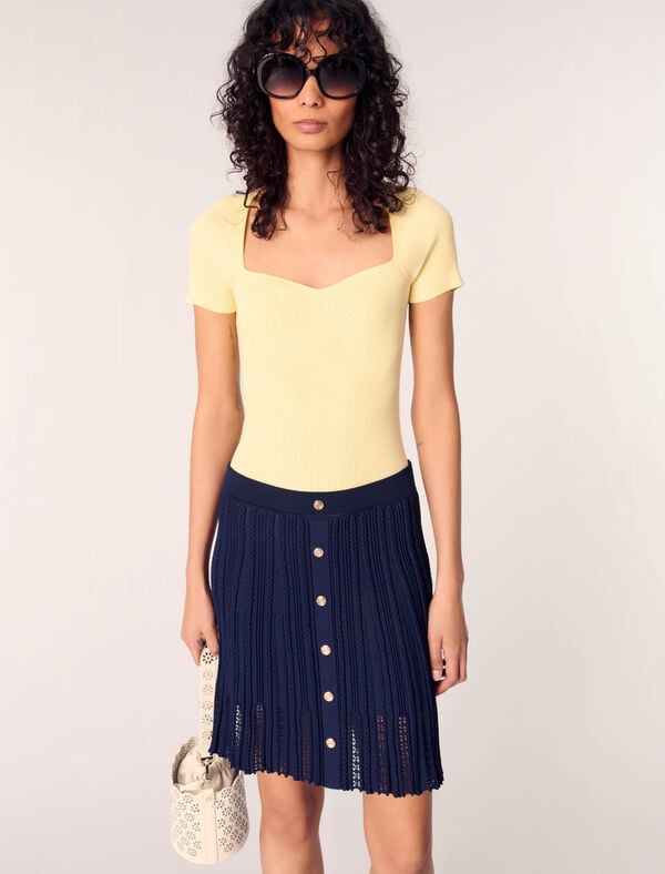 Maje Jupe Courte En Maille Tressée Marine