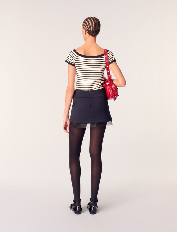 Maje Jupe En Laine Mélangée Et Tulle Marine