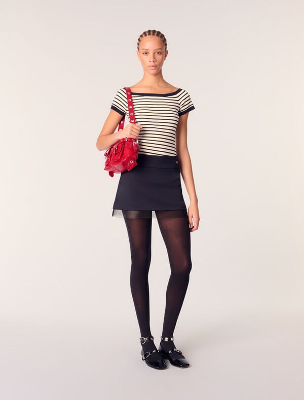 maje Jupe en laine mélangée et tulle Marine