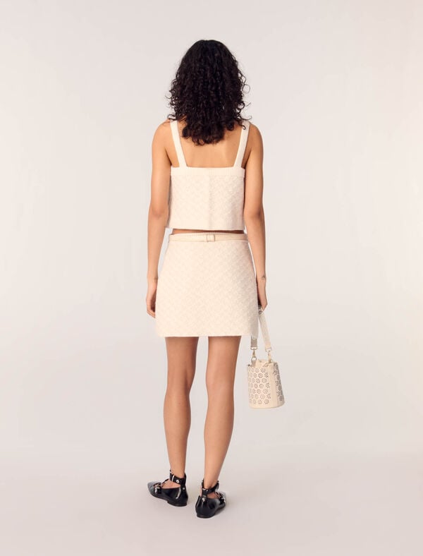 Maje Jupe En Maille Effet Tweed Ecru