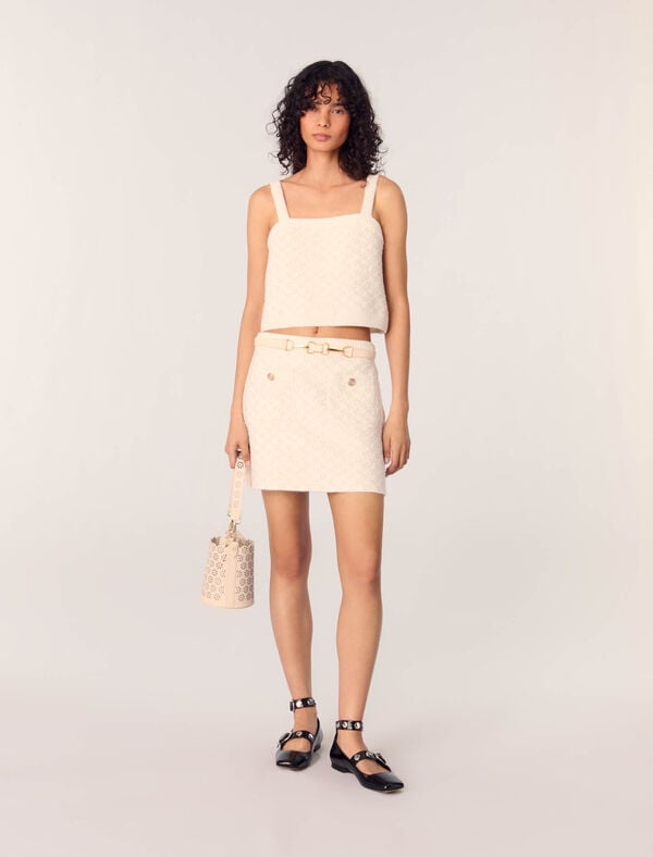 maje Jupe en maille effet tweed Ecru