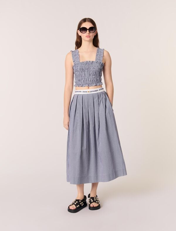 maje Jupe longue à motif vichy Marine/Blanc