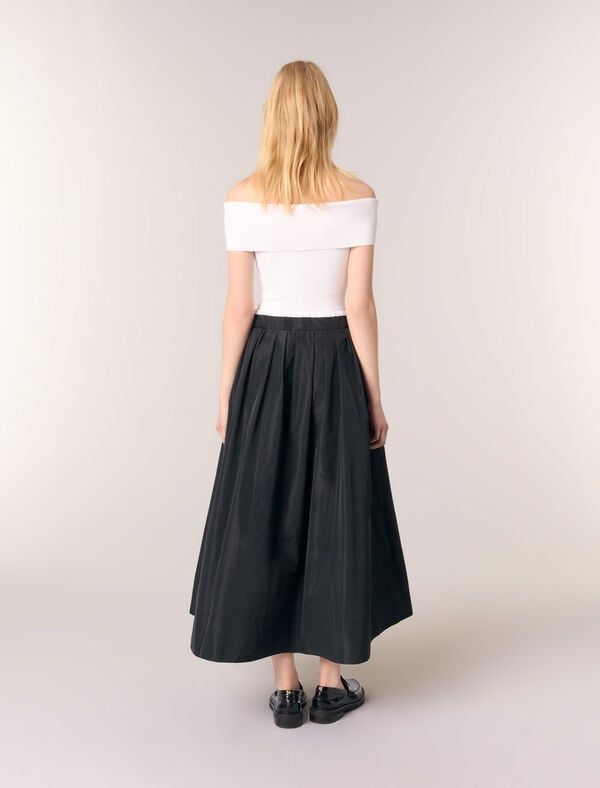 Maje Jupe Longue Avec Taille Contrastée Noir