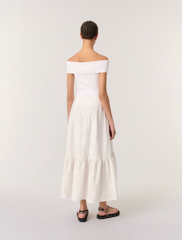 Maje Jupe Longue Brodée Blanc