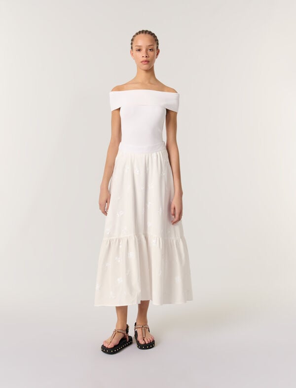 maje Jupe longue brodée Blanc