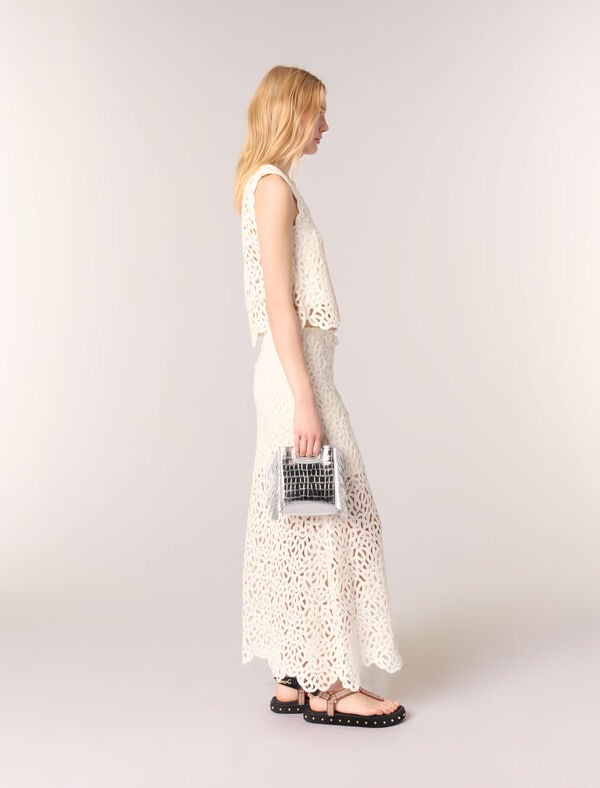Maje Jupe Longue En Crochet Ecru
