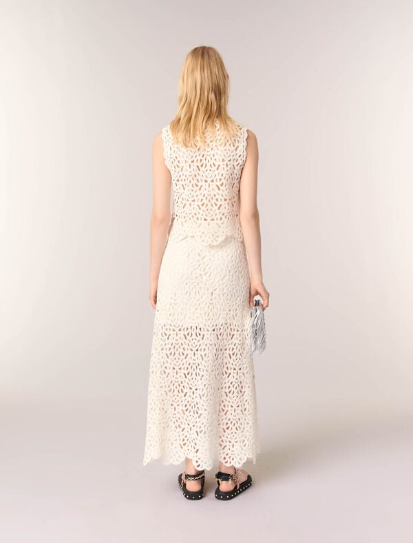 Maje Jupe Longue En Crochet Ecru