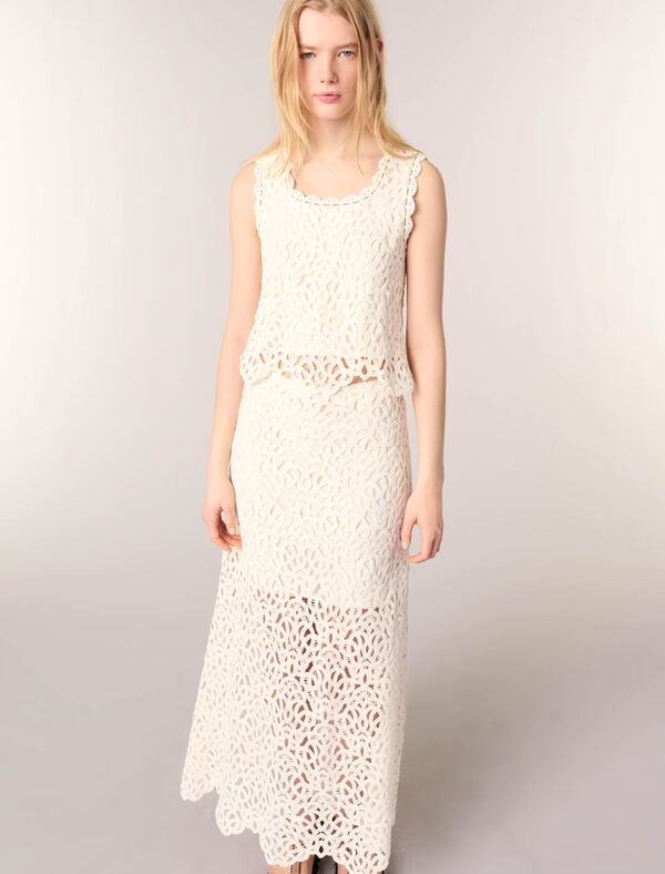 Maje Jupe Longue En Crochet Ecru