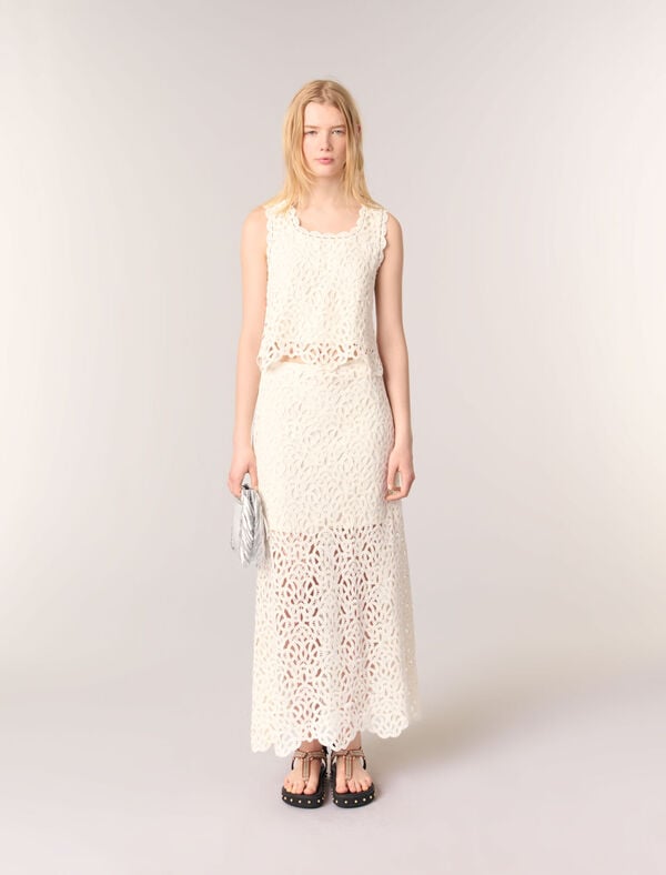 maje Jupe longue en crochet Ecru