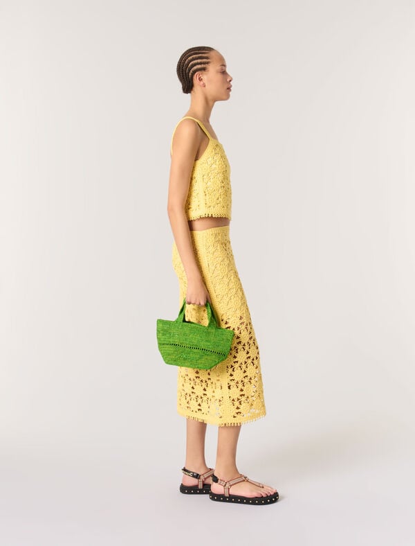 Maje Jupe Longue En Crochet Jaune Banane