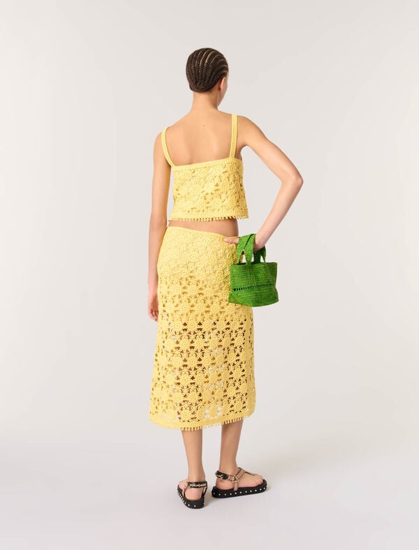 Maje Jupe Longue En Crochet Jaune Banane