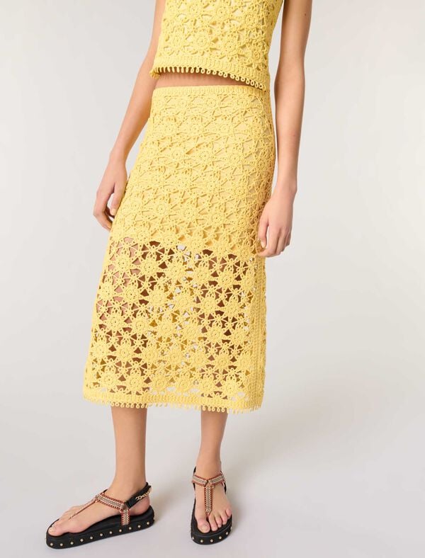 Maje Jupe Longue En Crochet Jaune Banane