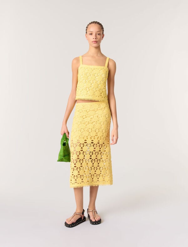 maje Jupe longue en crochet Jaune banane
