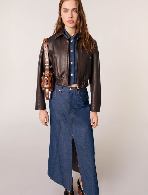 Maje Jupe Longue En Denim Marine