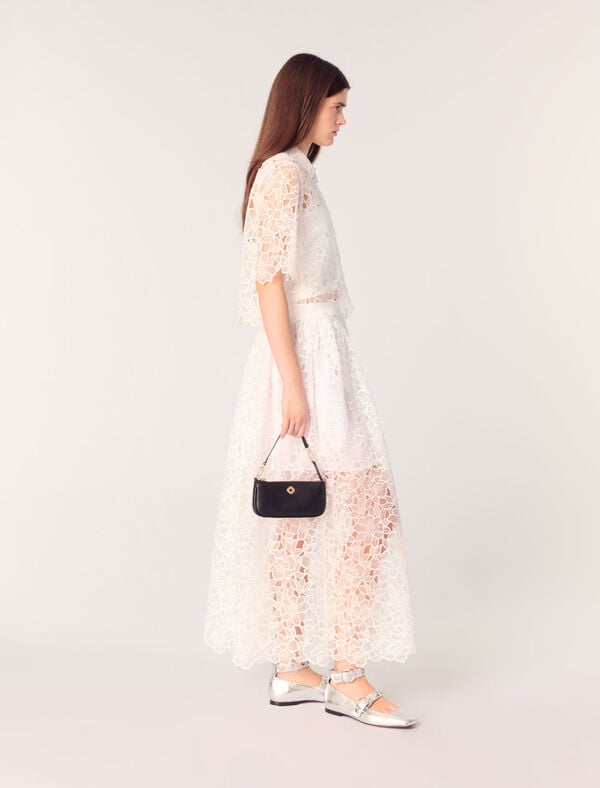 Maje Jupe Longue En Guipure à Fleurs Blanc