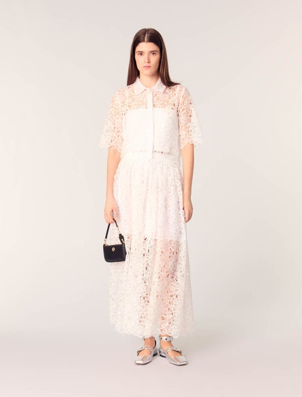 maje Jupe longue en guipure à fleurs Blanc