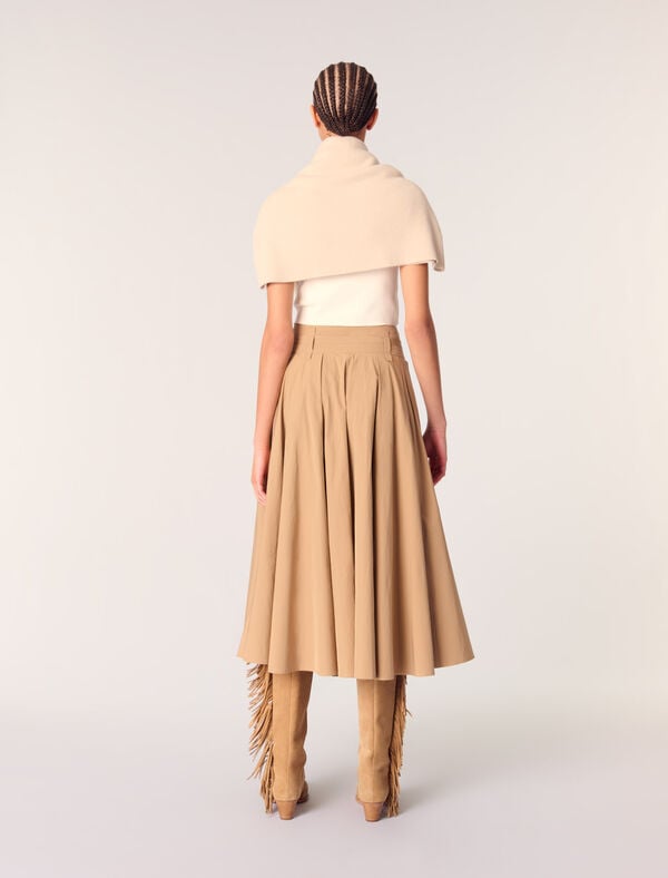 Maje Jupe Longue Plissée En Coton Beige